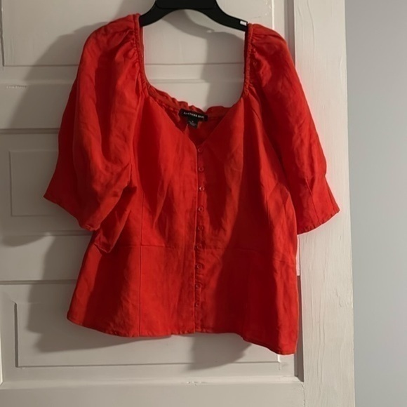 Something Navy Red Button Up Linen Blouse - Picture 1 of 6